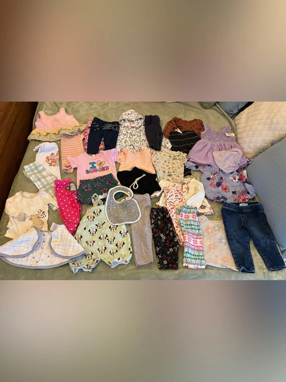 24 Pieces Baby Girl Clothes Bundle - Assorted Pastels & Prints Size 6-12 Months